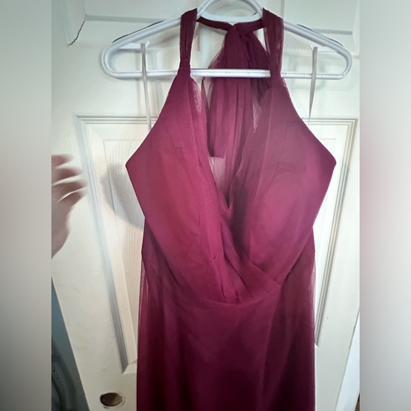 EUC Burgundy Tulle & Inside Lining Formal Dress Top Neck Tie Size 18 W - Picture 2 of 16
